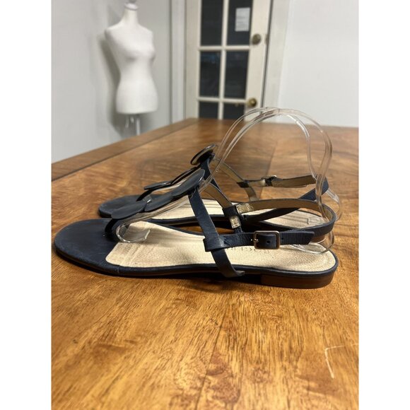 Jack Rogers Women's 11 Worth Slip-On T-Strap Navy Blue Leather Sandals Flats - Picture 2 of 6